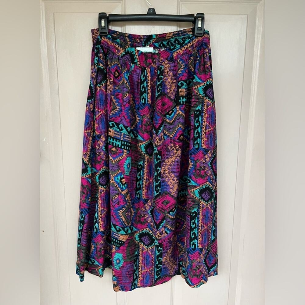 Willow Ridge Vintage Aztec Midi Skirt Sz 12 Rayon Boho Elastic Waist
